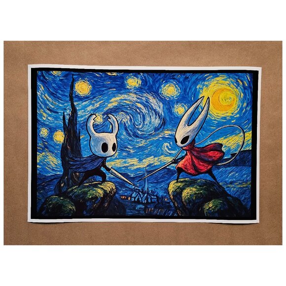 Knight Starry Night Van Gogh 12" X 18" PRINT GameHollow Silk Song Souls Hornet - Picture 1 of 3